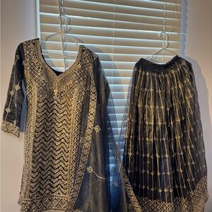 Elegant Blue and Gold Indian Sharara Suit